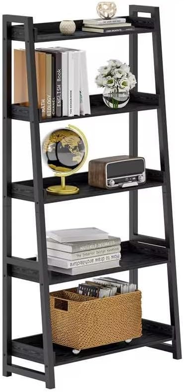 Black Industrial 5-Tier Ladder Bookshelf