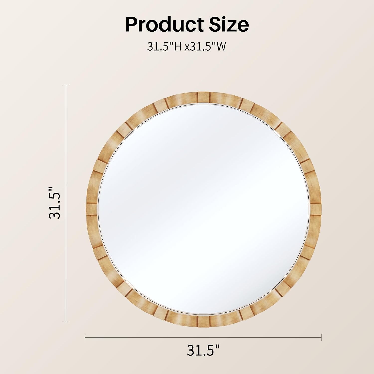 31.5" Natural Wood Farmhouse Round Wall Mirror