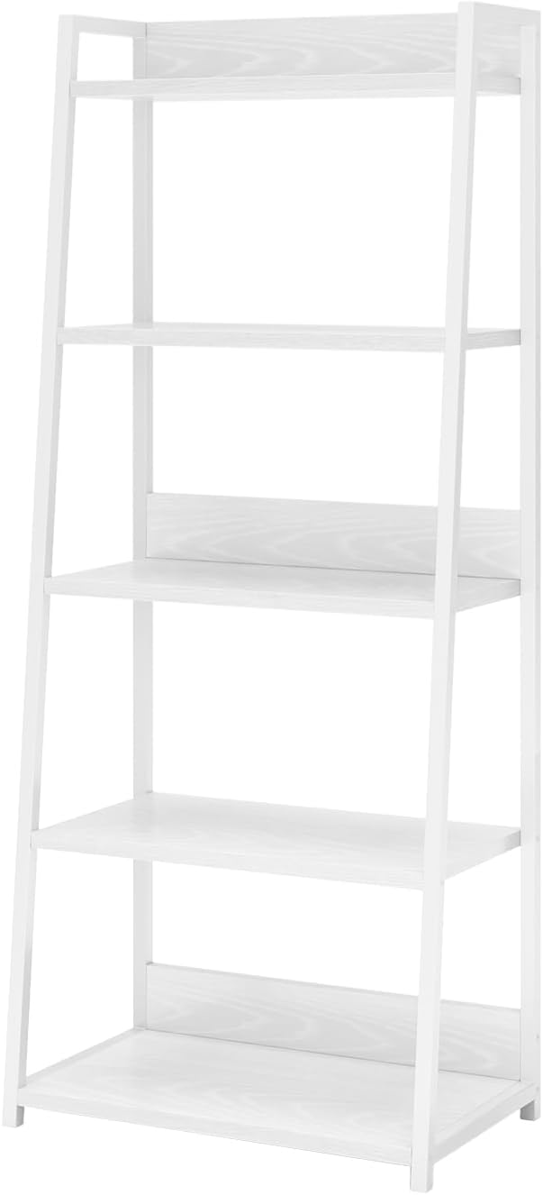 White Steel Wood 5-Tier Open Bookshelf