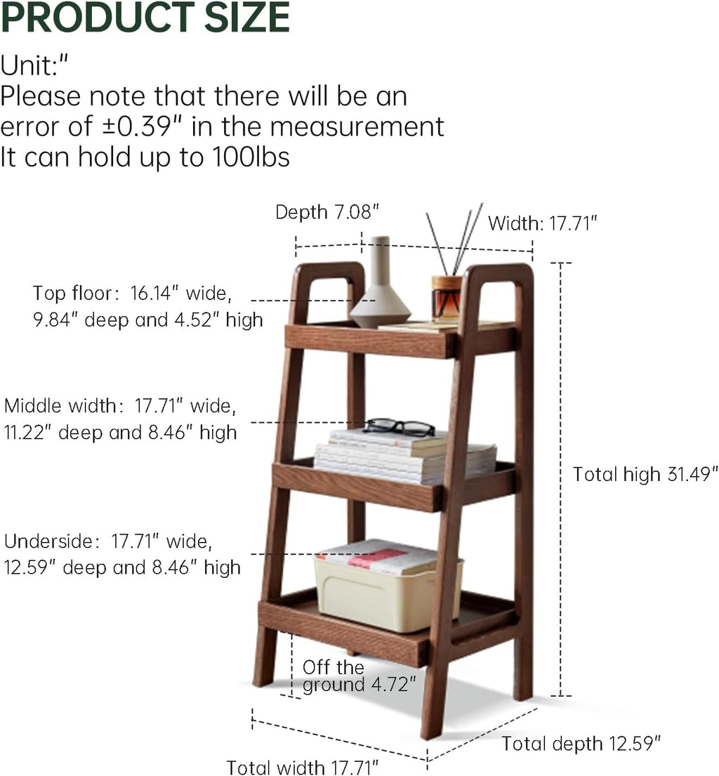 Walnut Solid Oak 3-Tier Ladder Shelf