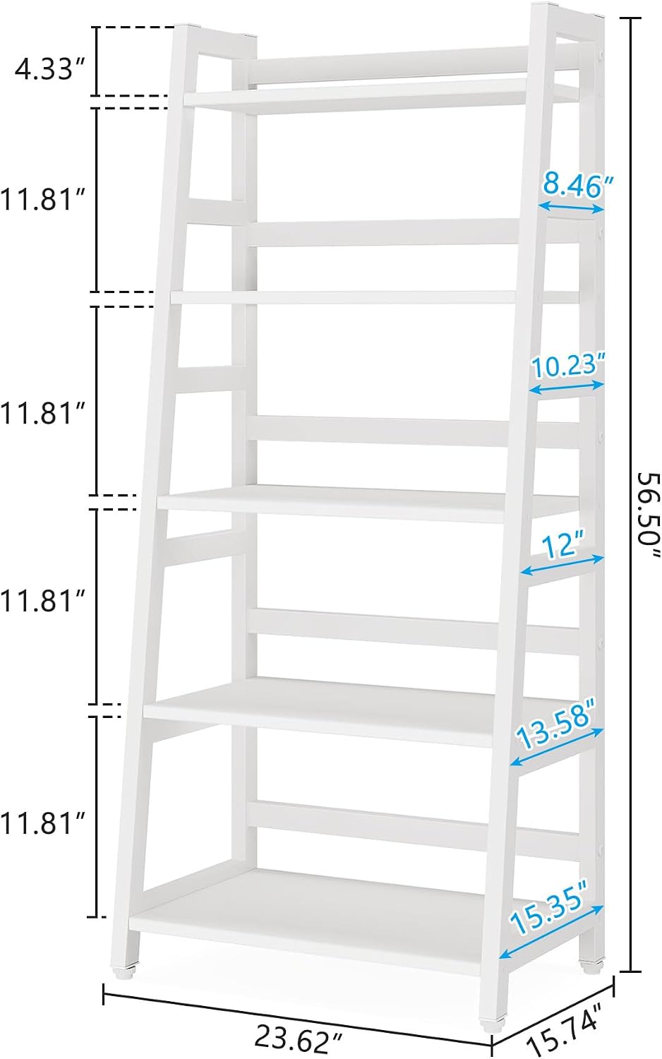White Modern 5-Tier Ladder Bookshelf