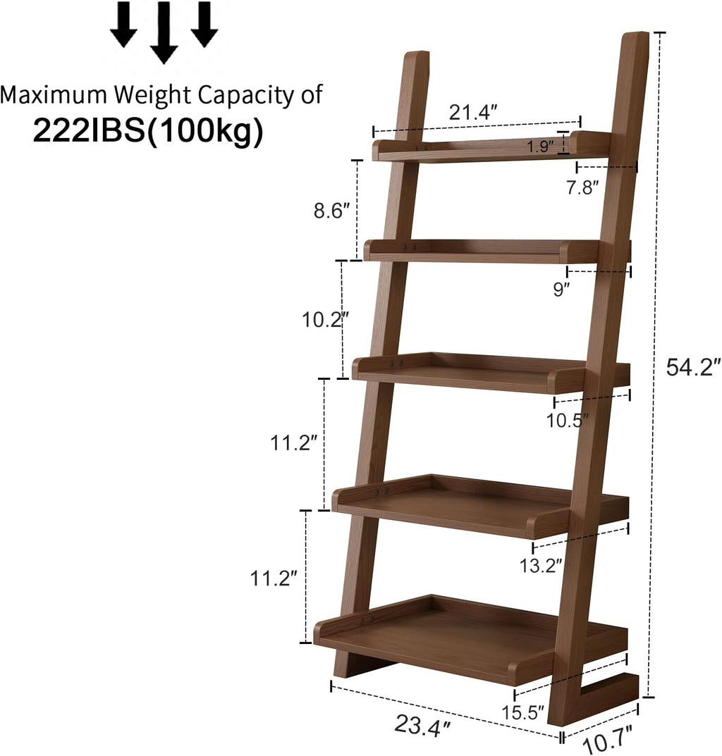 Walnut 5-Tier Edge Ladder Bookshelf