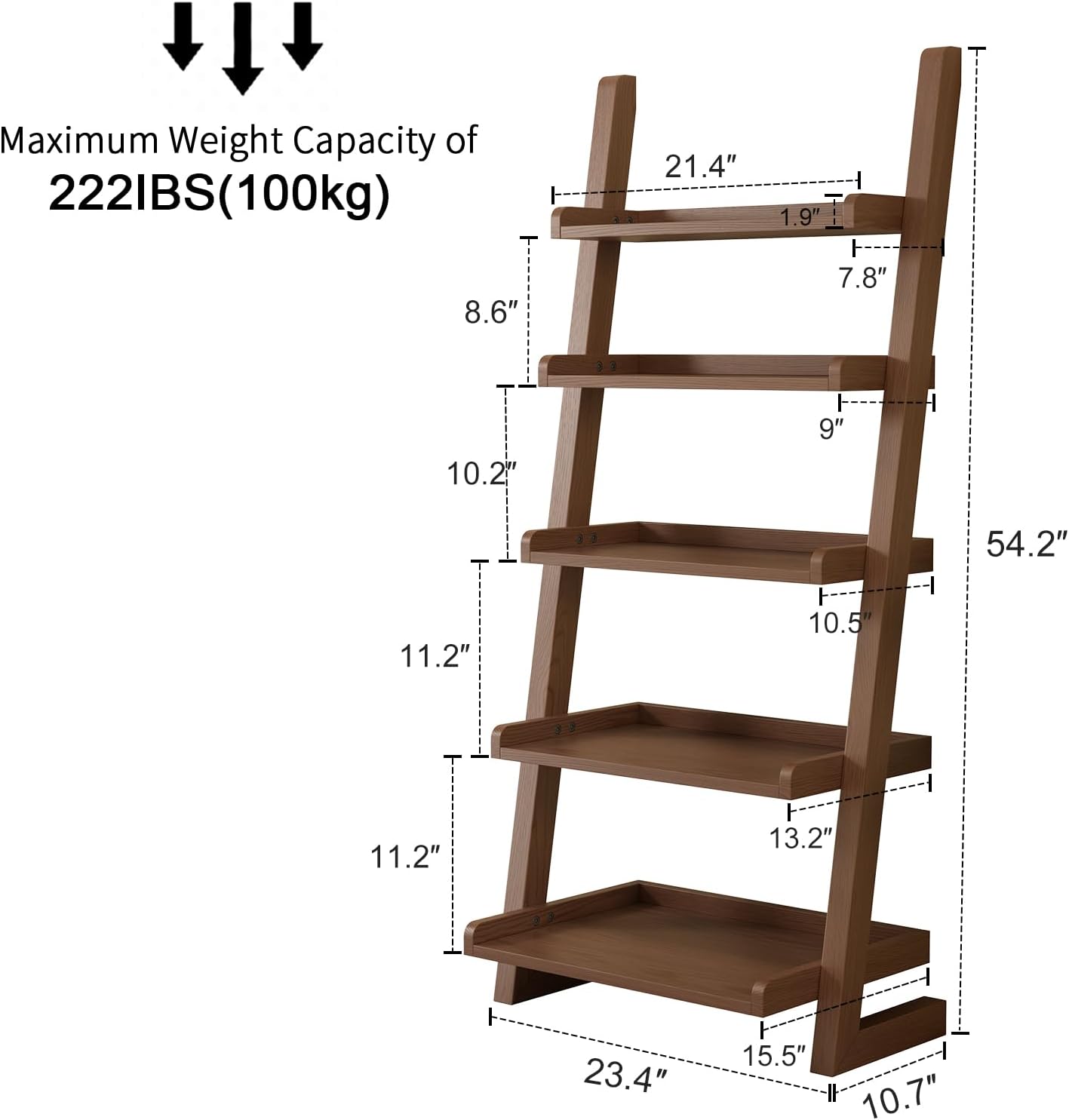 Walnut 5-Tier Edge Ladder Bookshelf