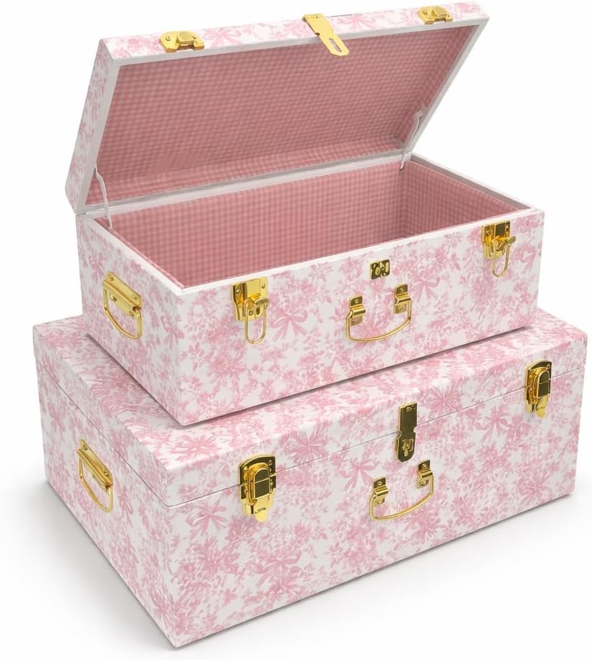 Pink Floral Stackable Storage Trunk Set of 2