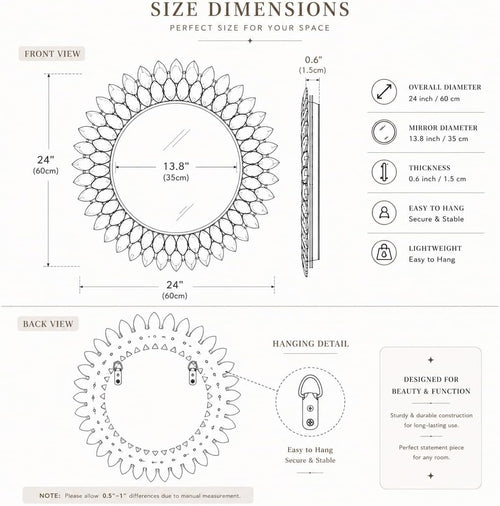 24 Inch Silver Crystal Diamond Round Wall Mirror