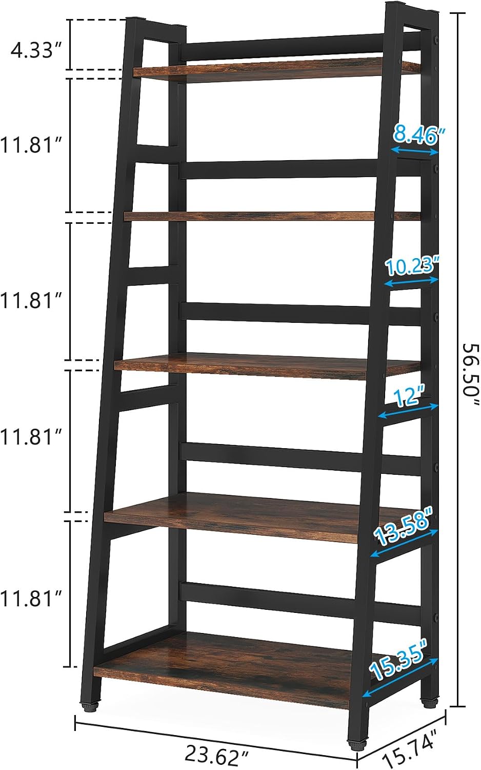 Industrial 5-Tier Ladder Storage Bookshelf