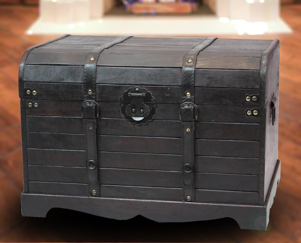 Black Antique Wooden Storage Trunk Coffee Table