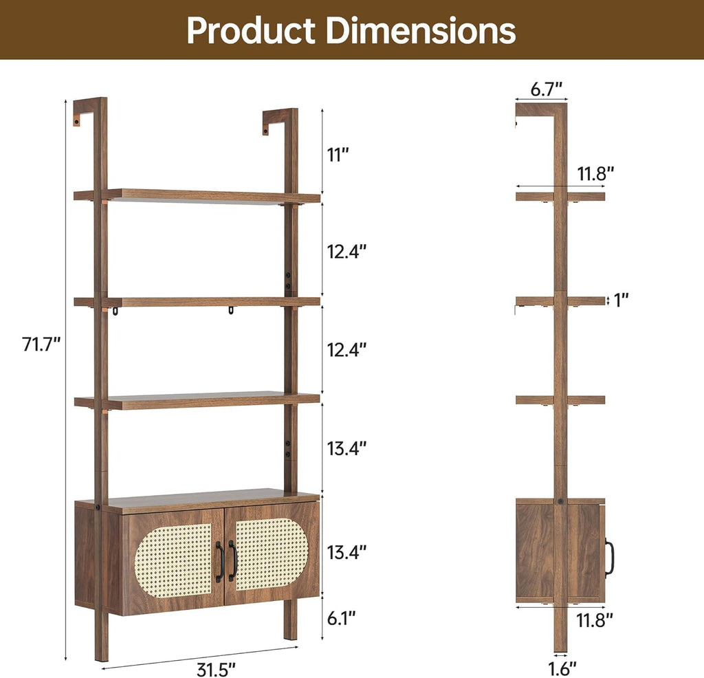72" 4 Tier Ladder Bookshelf with Storage Cabinet