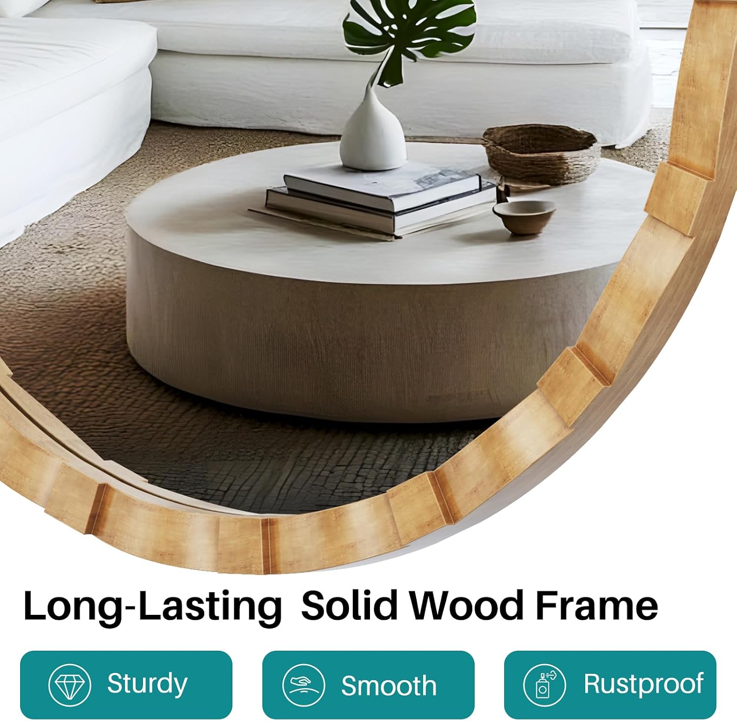 31.5" Natural Wood Farmhouse Round Wall Mirror