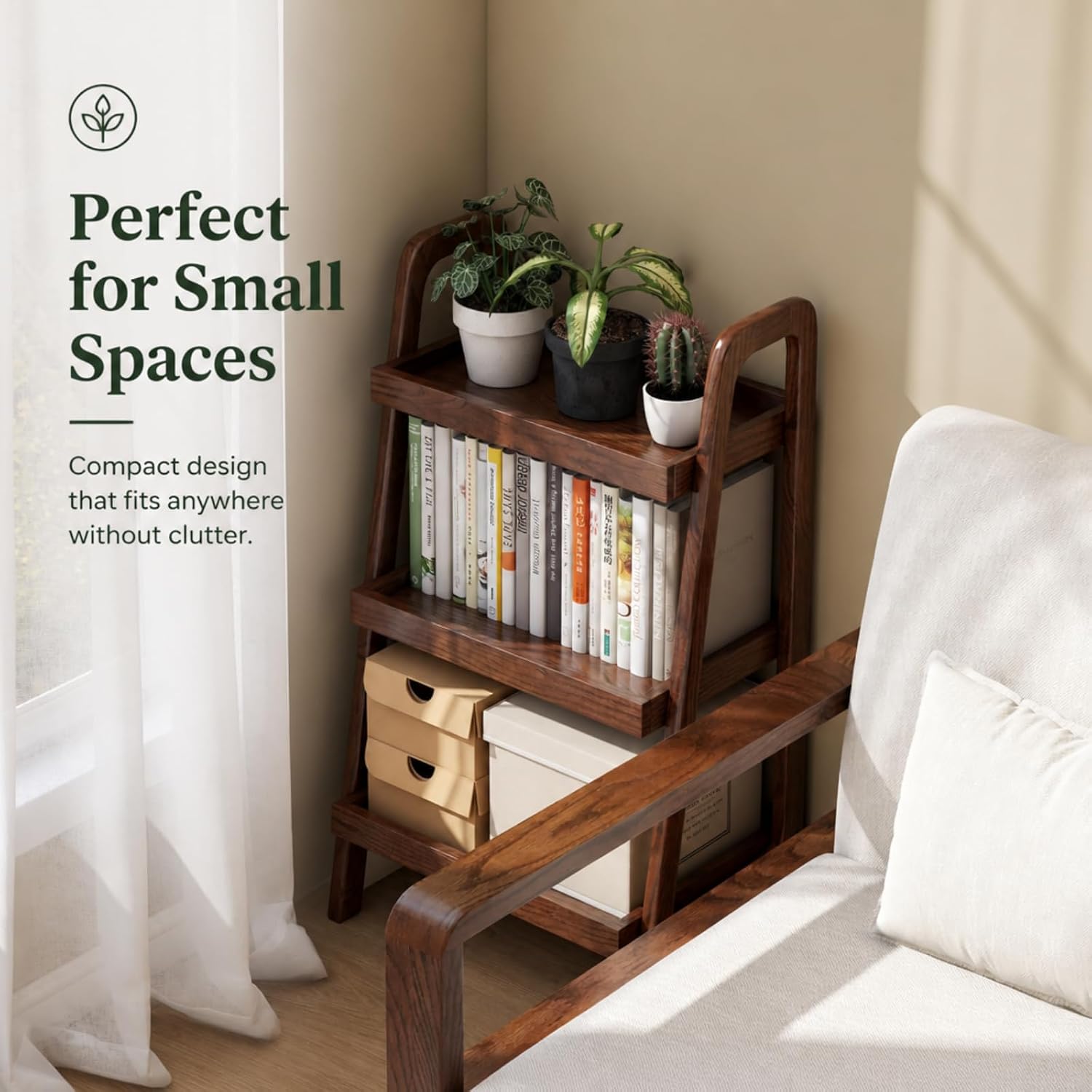 Walnut Solid Oak 3-Tier Ladder Shelf