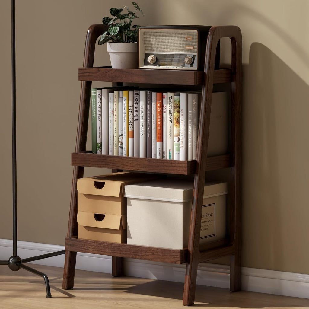 Walnut Solid Oak 3-Tier Ladder Shelf