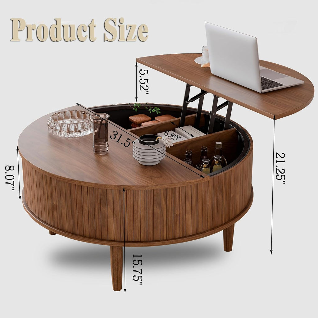31.5" Walnut Fluted Round Coffee Table