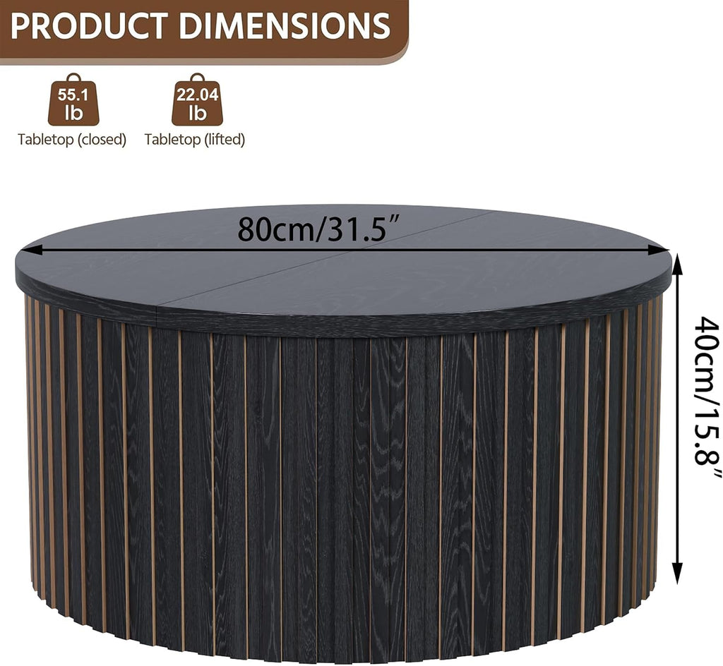 31.5" Black Farmhouse Lift Coffee Table