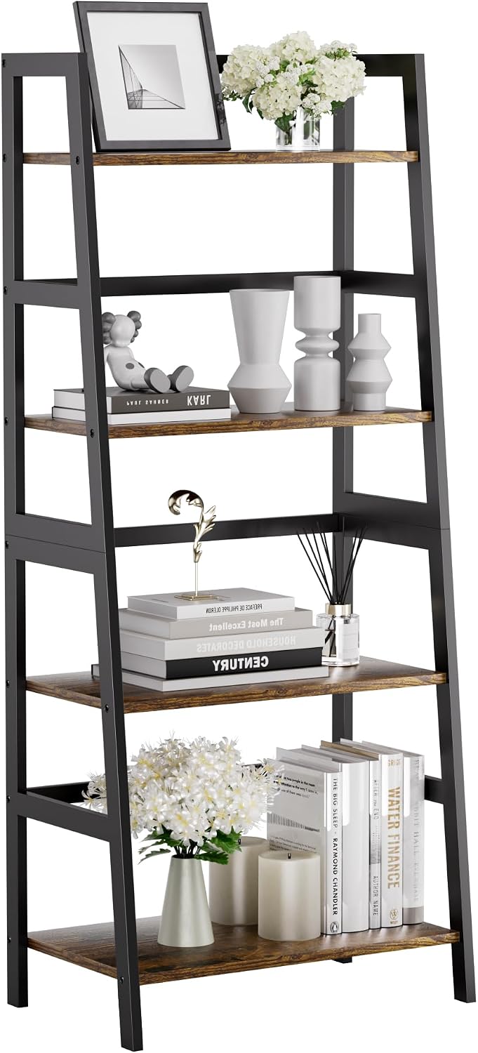 Rustic Bamboo 4-Tier Ladder Storage Shelf