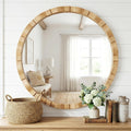31.5" Natural Wood Farmhouse Round Wall Mirror