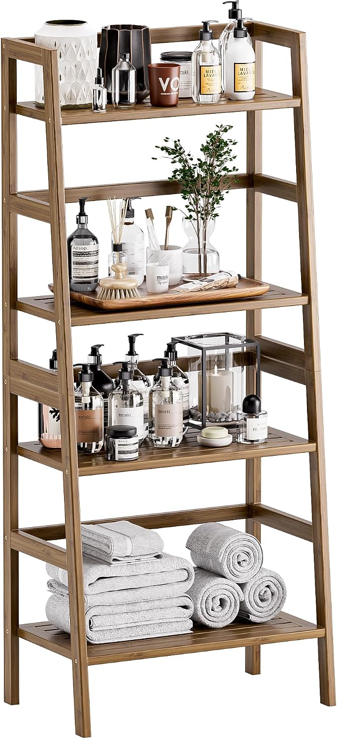 Walnut Bamboo 4-Tier Ladder Display Shelf