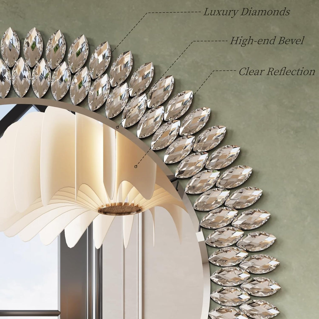 26" Luxury Diamond Jeweled Round Wall Mirror
