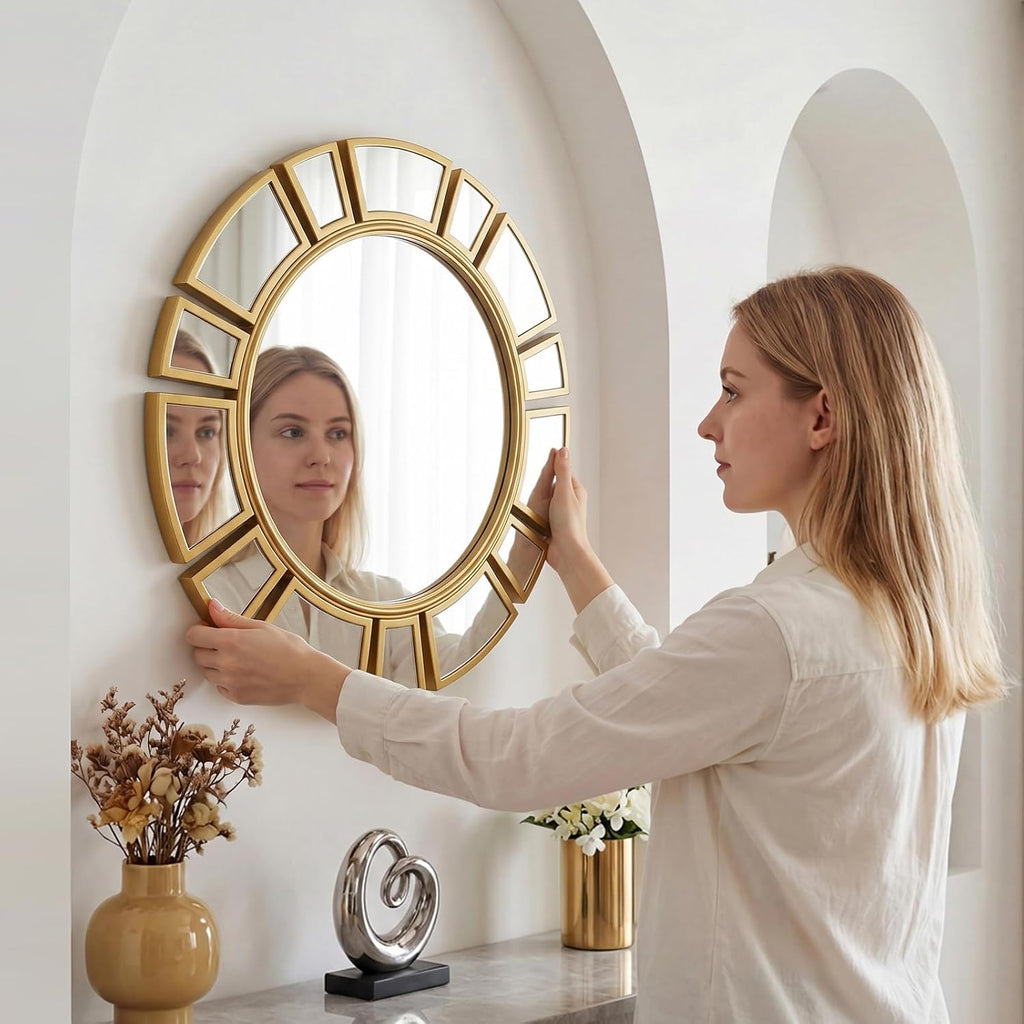 Gold Sunburst 23.6" Round Decor Wall Mirror