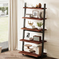 Rustic Walnut Live Edge 5-Tier Ladder Bookshelf