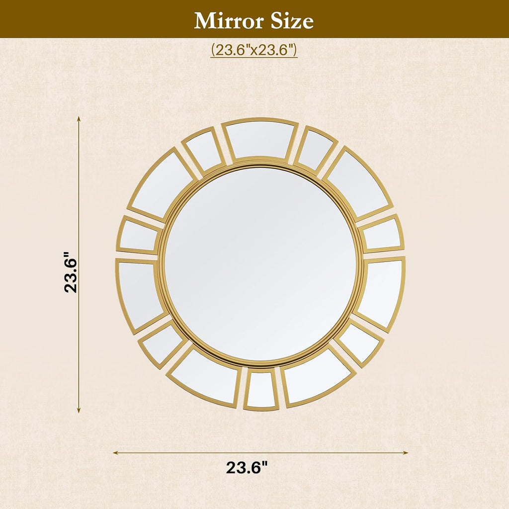 Gold Sunburst 23.6" Round Decor Wall Mirror
