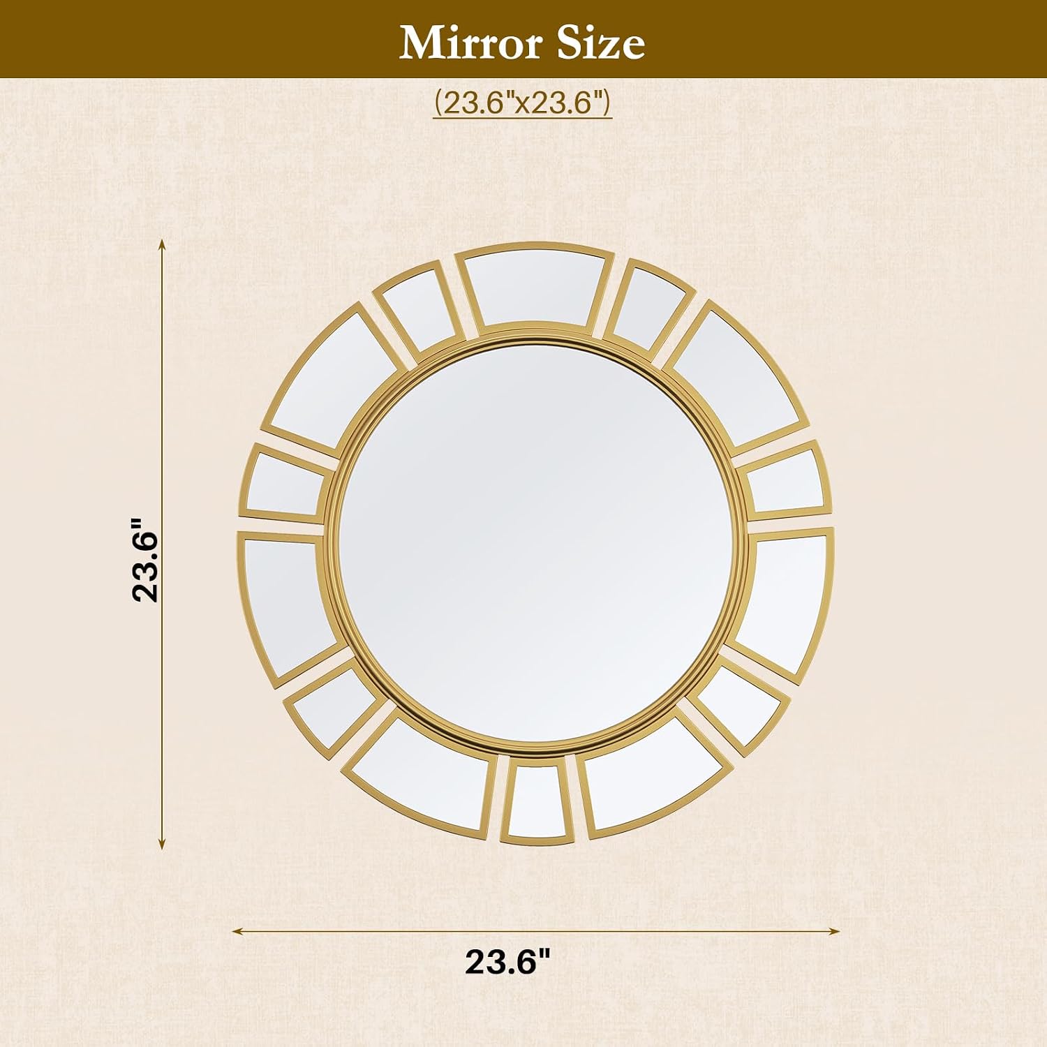 Gold Sunburst 23.6" Round Decor Wall Mirror