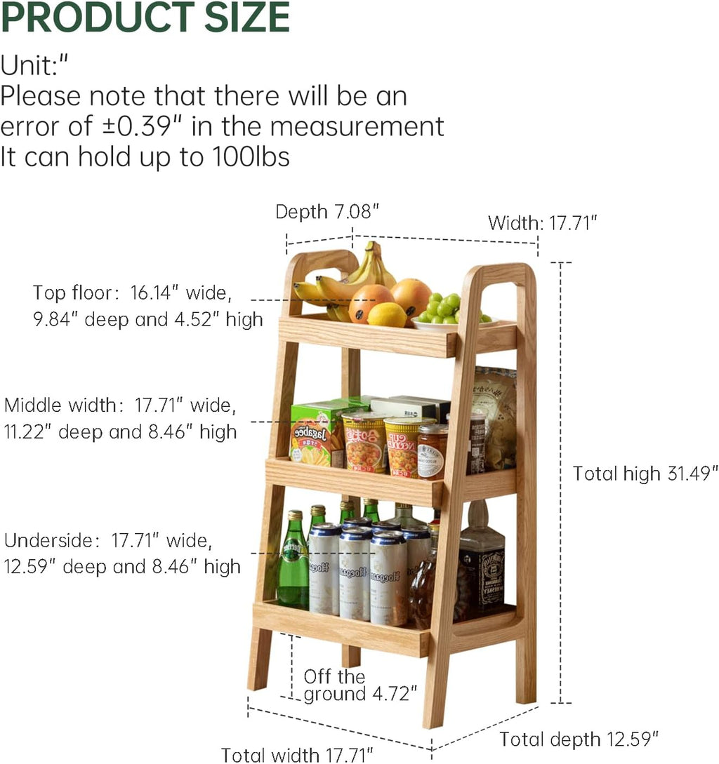 Natural Solid Oak 3-Tier Ladder Shelf