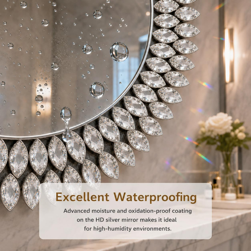 24 Inch Silver Crystal Diamond Round Wall Mirror