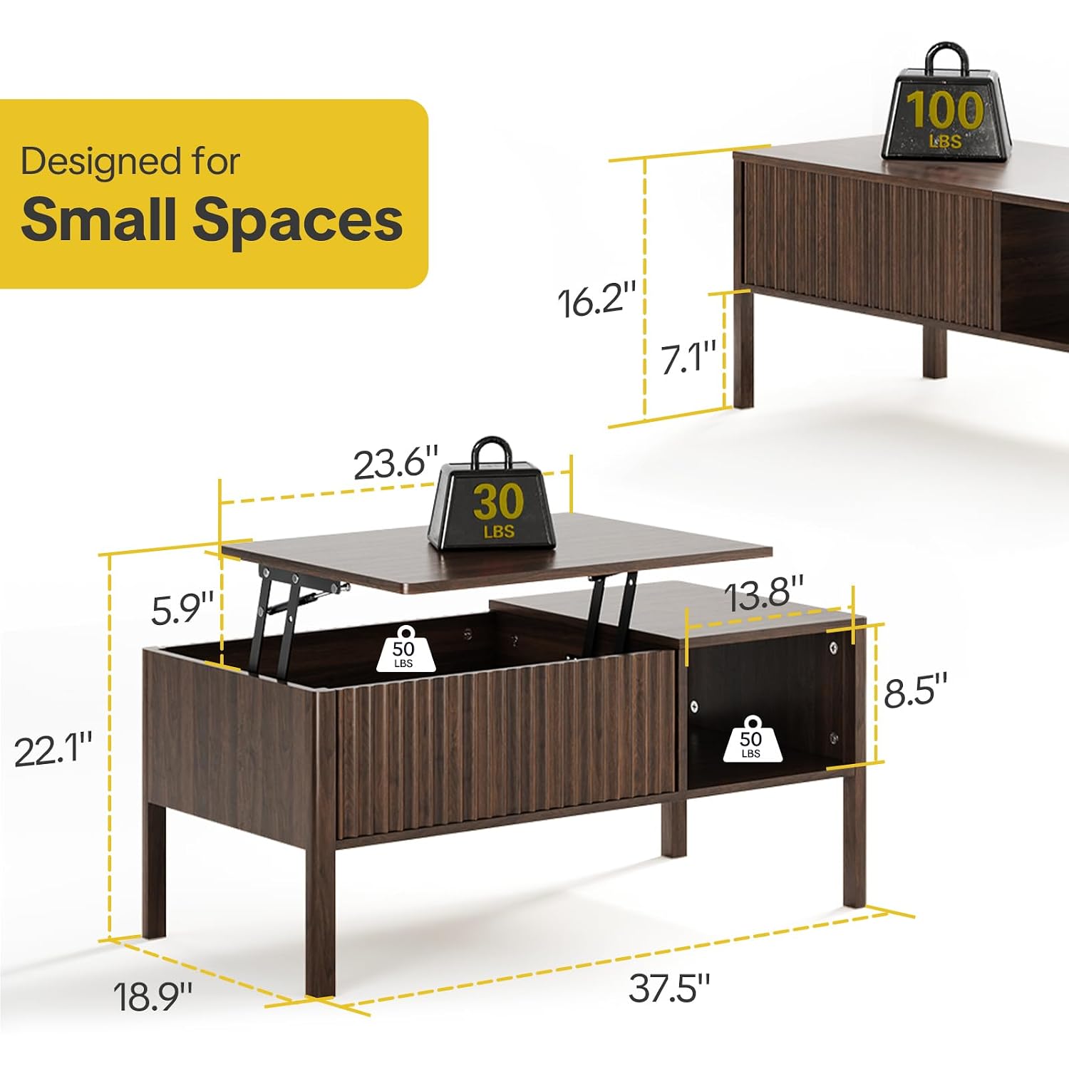 Brown Hydraulic Lift Storage Coffee Table