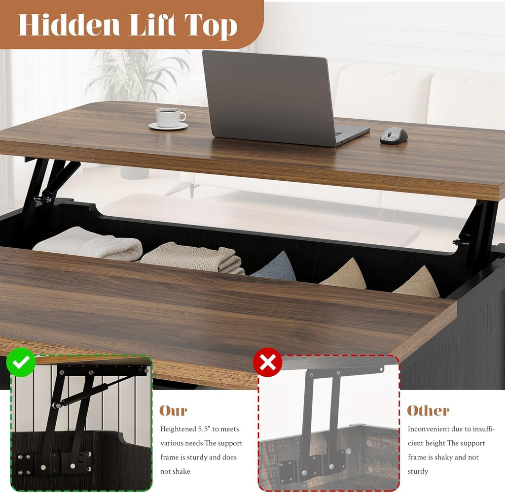 Mid-Century Lift Storage Square Coffee Table