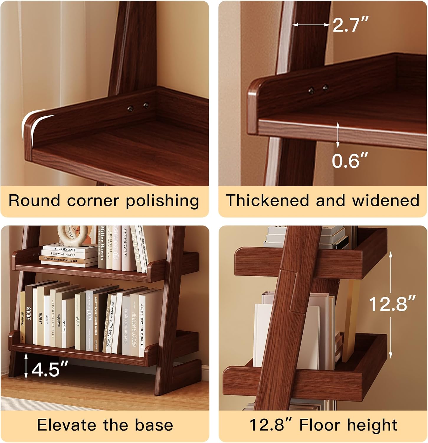 Walnut Solid Wood 5-Tier Leaning Ladder Shelf