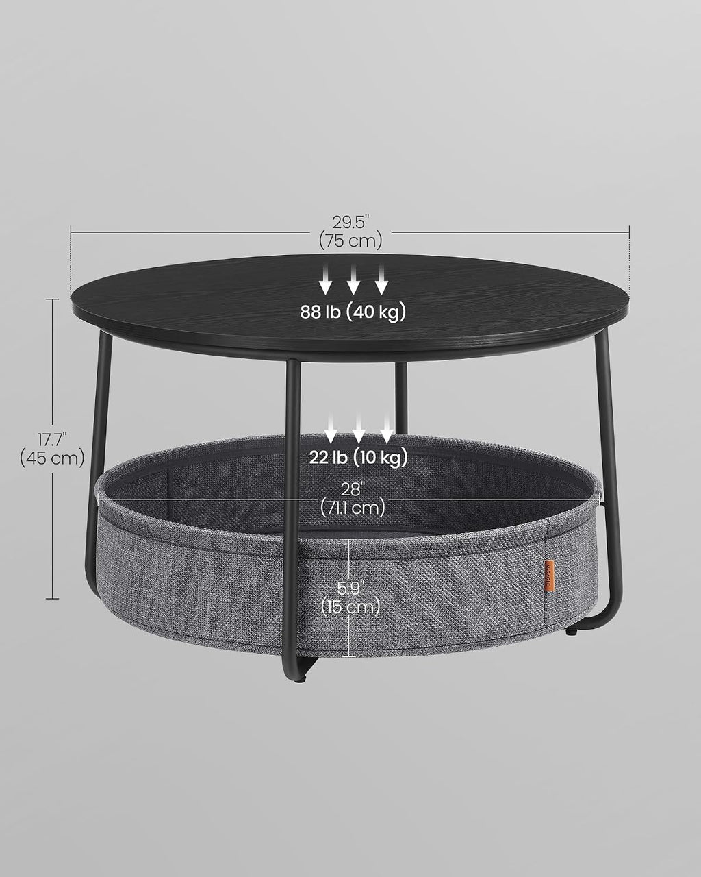 Fabric Basket Round Storage Coffee Table
