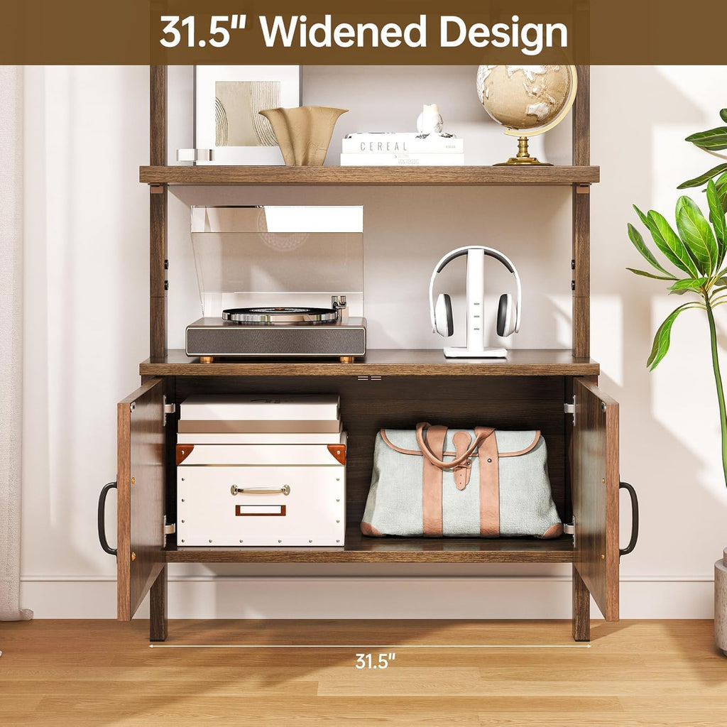 72" 4 Tier Ladder Bookshelf with Storage Cabinet
