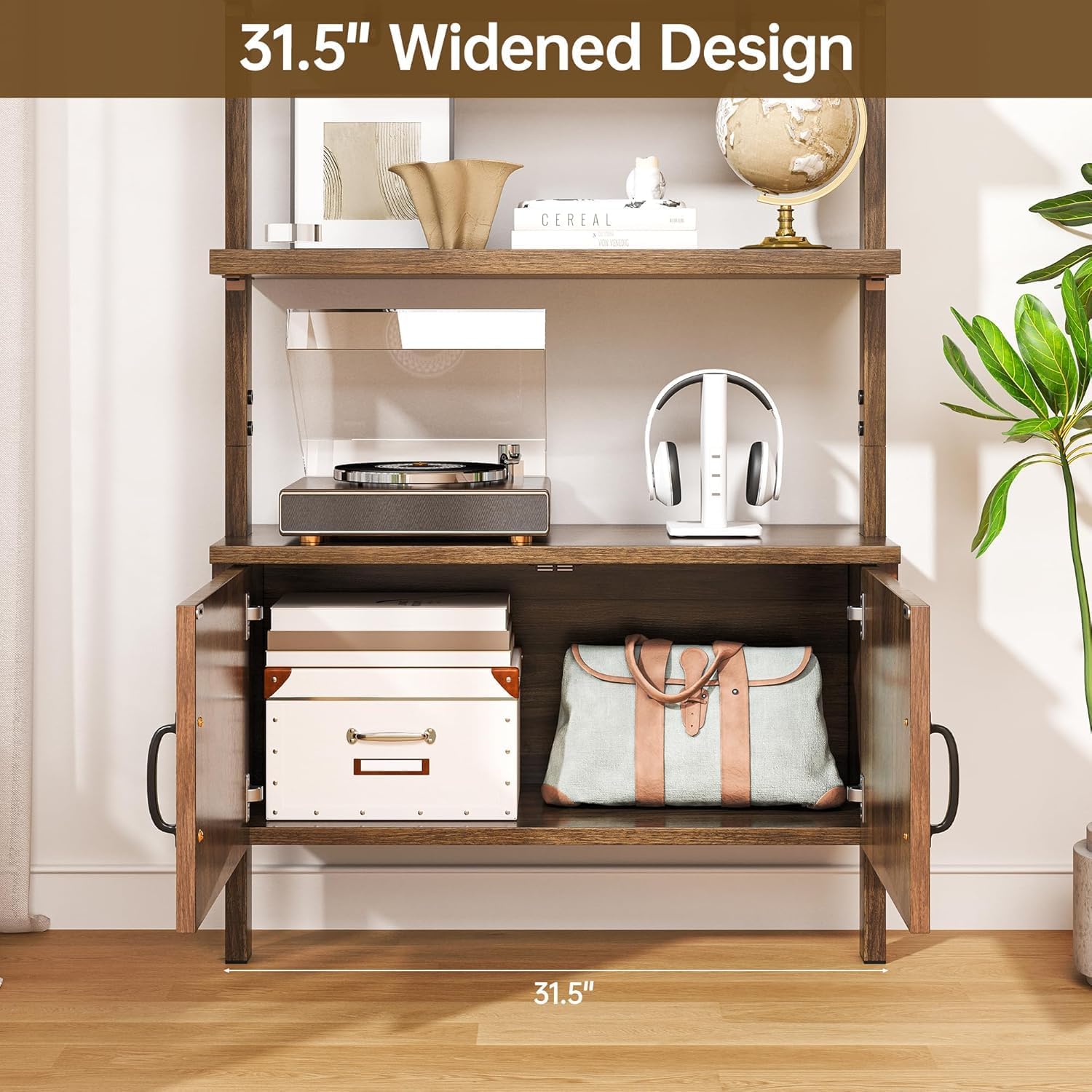 72" 4 Tier Ladder Bookshelf with Storage Cabinet