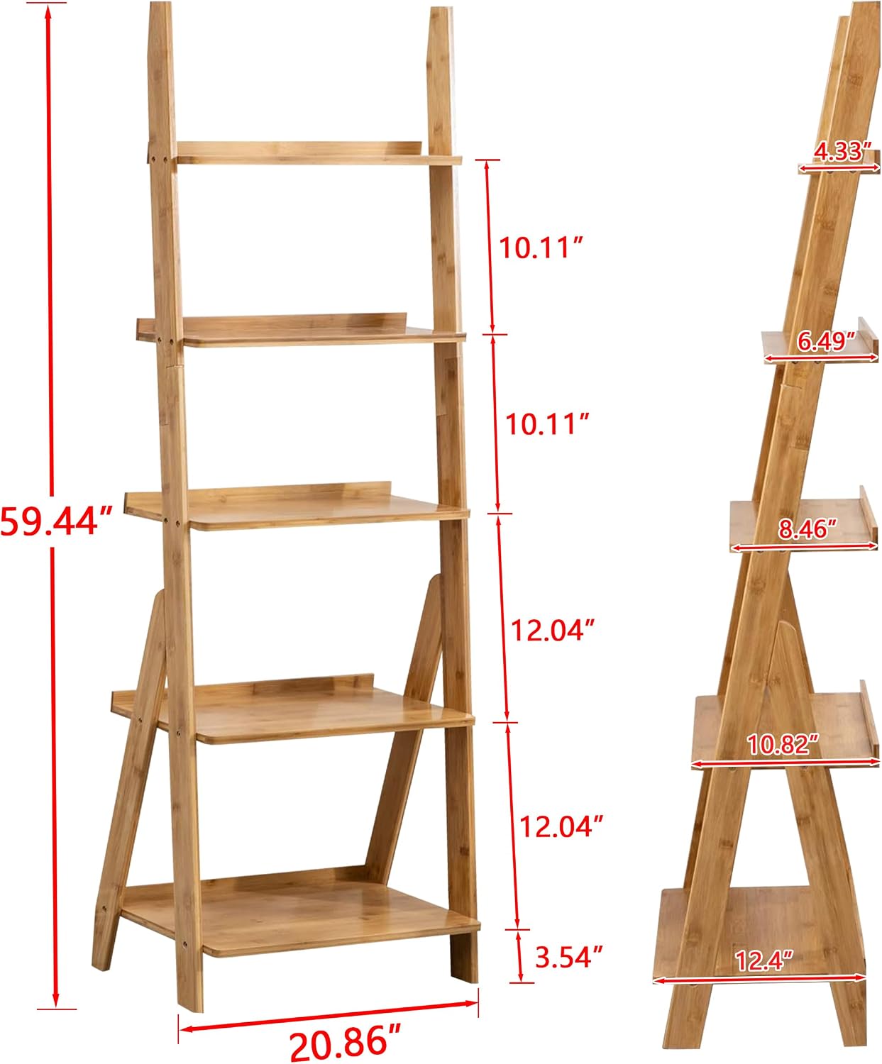 Natural Bamboo 5-Tier Ladder Bookshelf