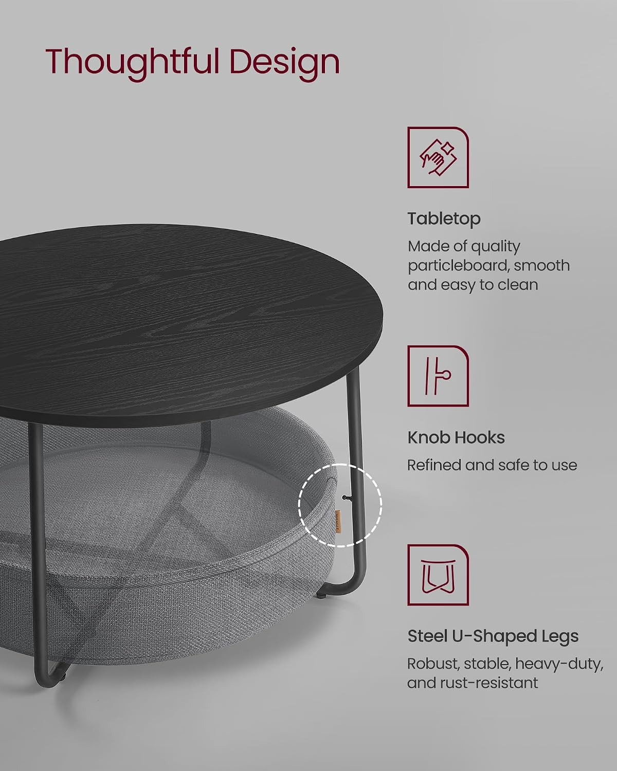 Fabric Basket Round Storage Coffee Table