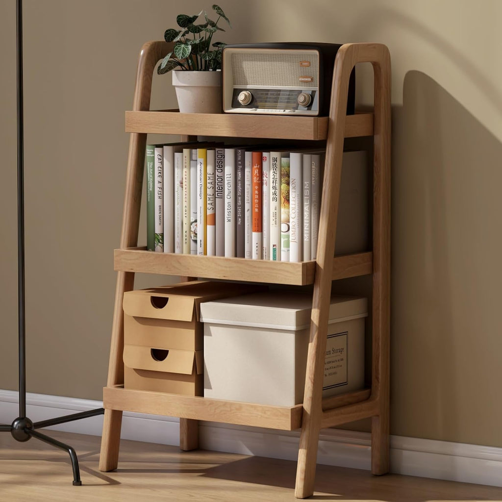 Natural Solid Oak 3-Tier Ladder Shelf