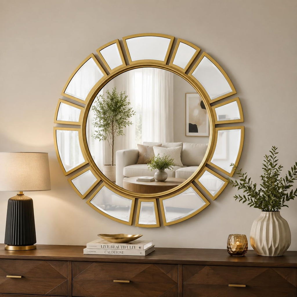 Gold Sunburst 23.6" Round Decor Wall Mirror