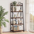 Rustic Oak Industrial 5-Tier Ladder Bookshelf