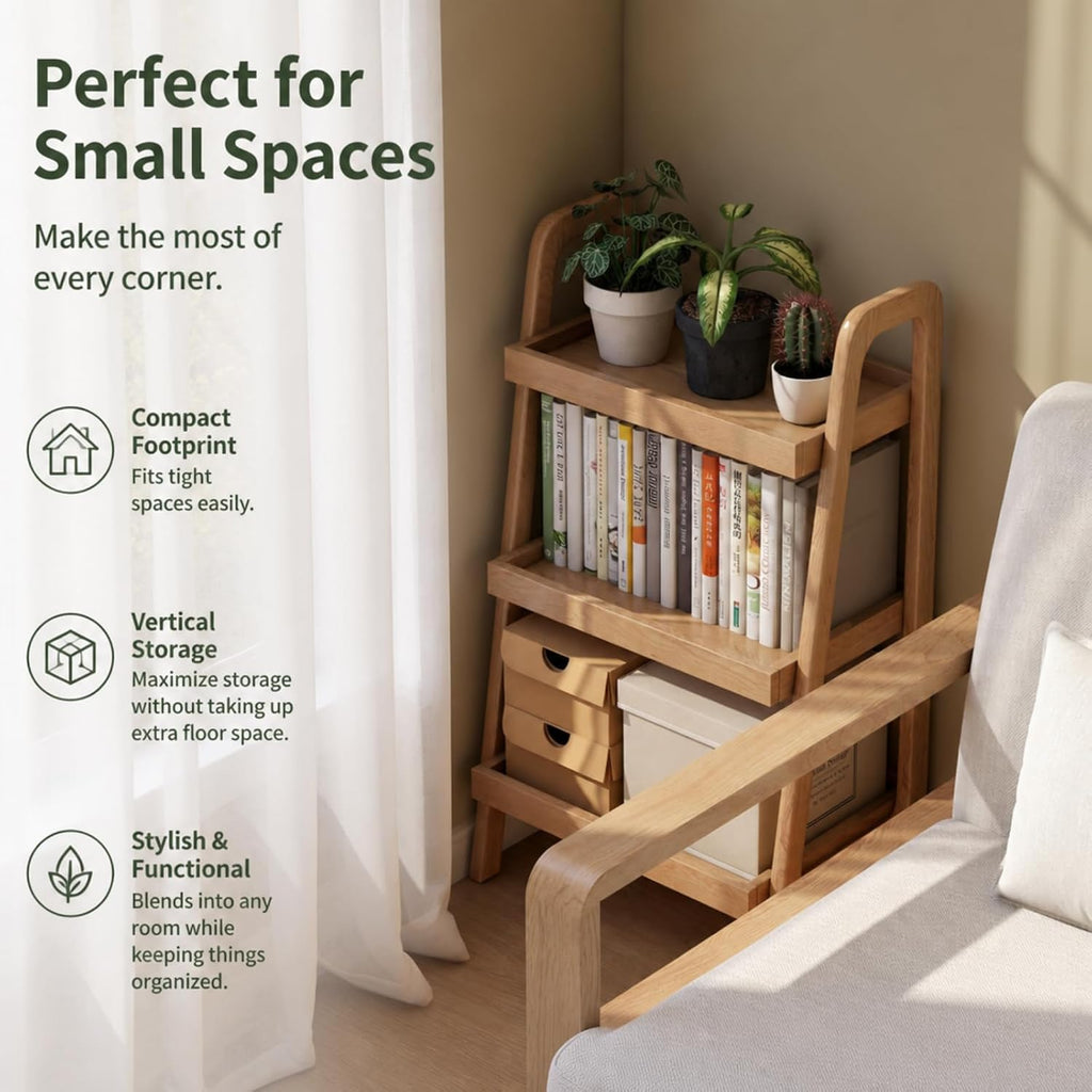 Natural Solid Oak 3-Tier Ladder Shelf