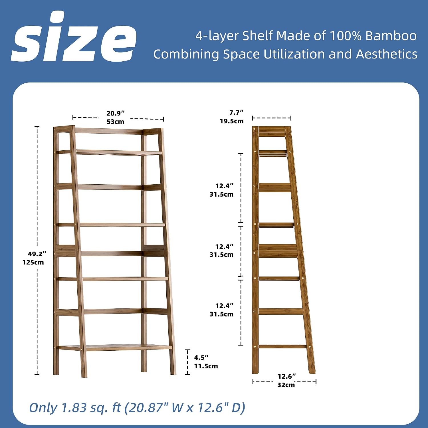 Walnut Bamboo 4-Tier Ladder Display Shelf