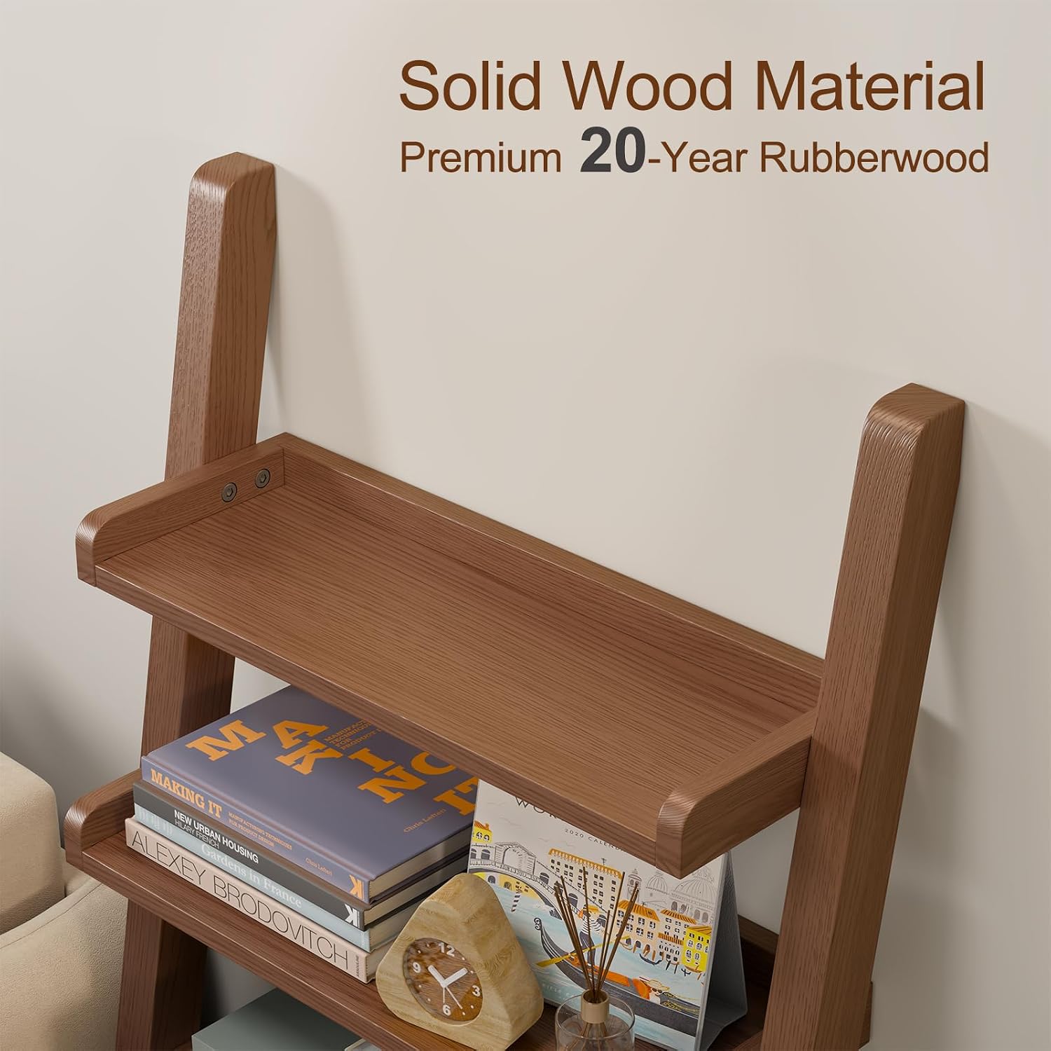 Walnut 5-Tier Edge Ladder Bookshelf