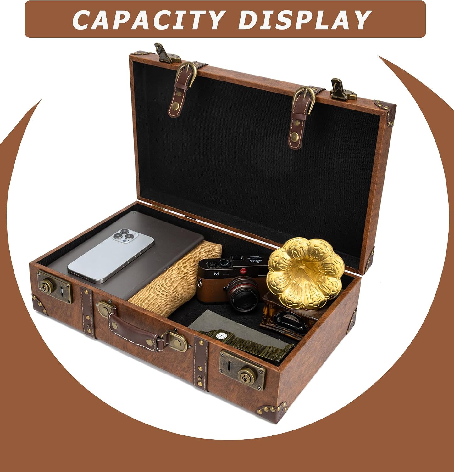 Vintage Leather Wrapped Wooden Storage Trunk