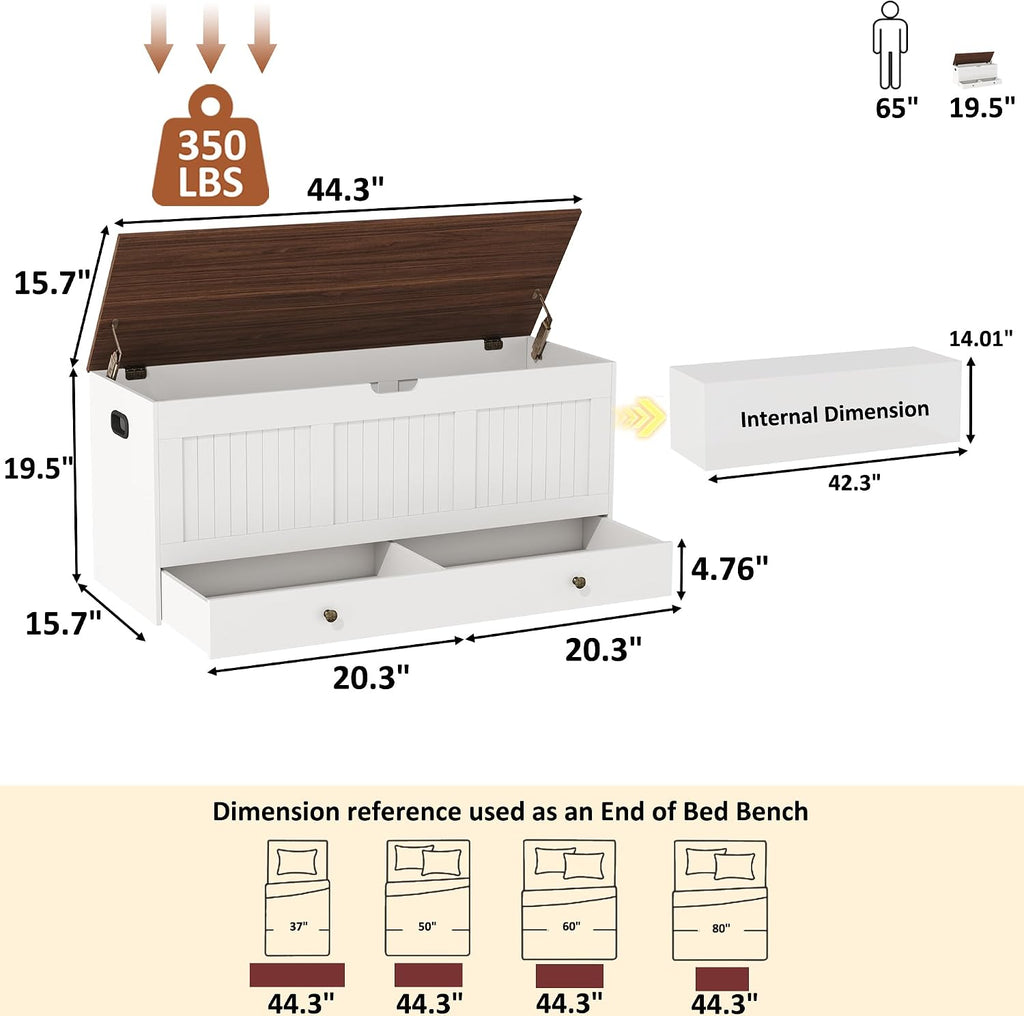 White Brown Storage Chest Bench