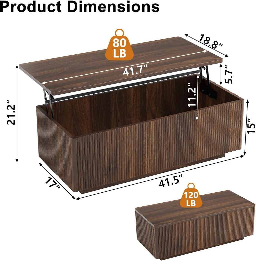 Walnut Fluted Lift Storage Coffee Table
