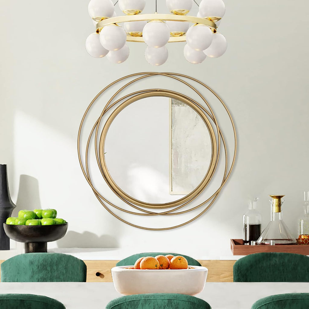 32 Inch Gold Leaf Metal Frame Round Wall Mirror