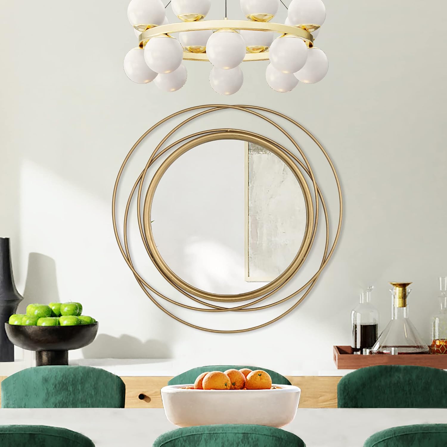 32 Inch Gold Leaf Metal Frame Round Wall Mirror