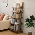 Walnut 5-Tier Edge Ladder Bookshelf
