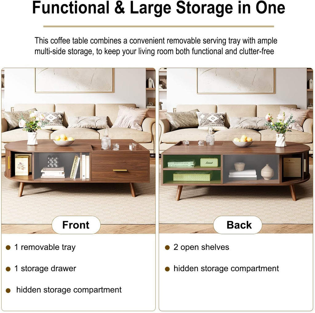 47" Fluted Oval Lift Storage Coffee Table