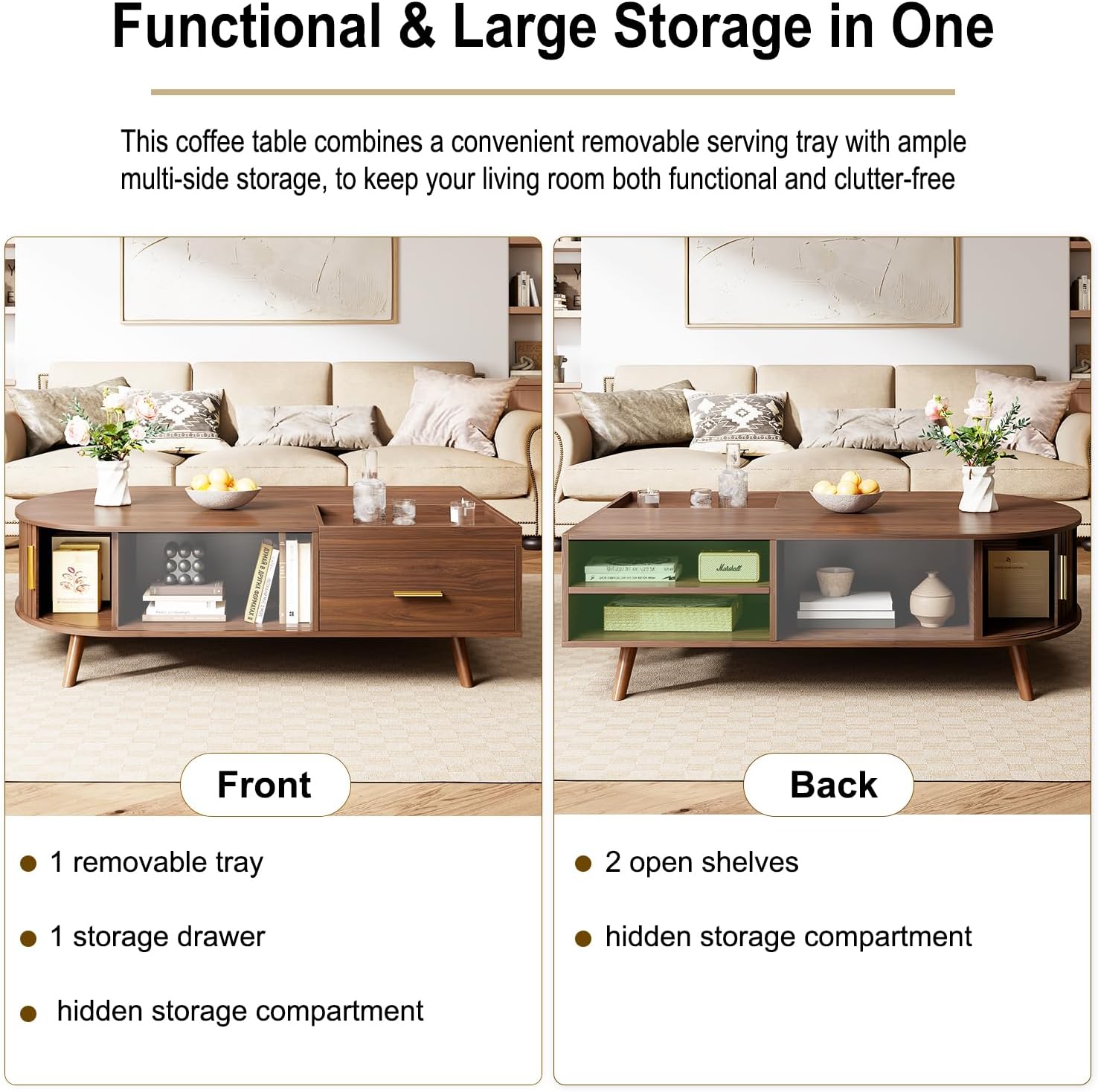 47" Fluted Oval Lift Storage Coffee Table