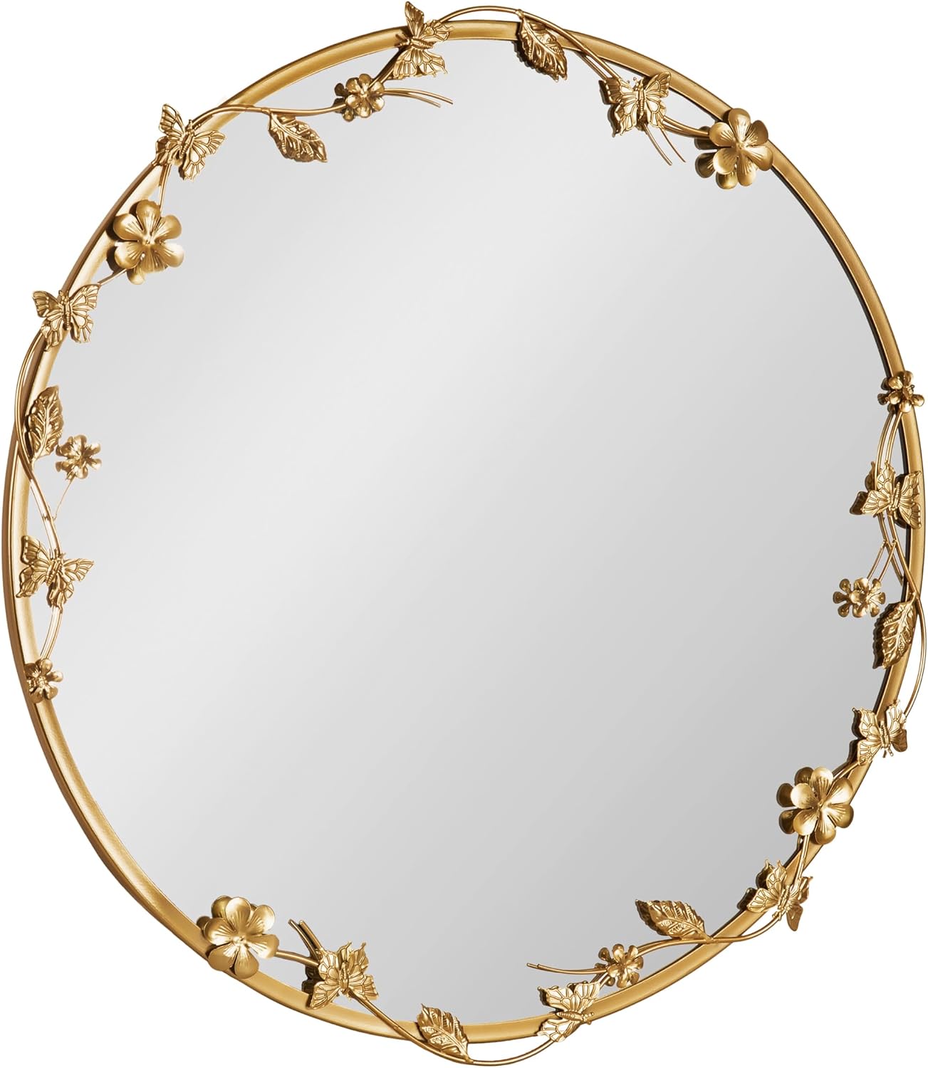 26 Inch Gold Floral Ornate Round Wall Mirror